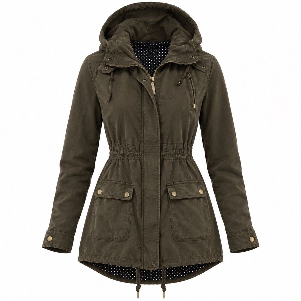 Market & Spruce Brown / Olive Utility Anorak Jacket Women’s L Polka Dot Lined